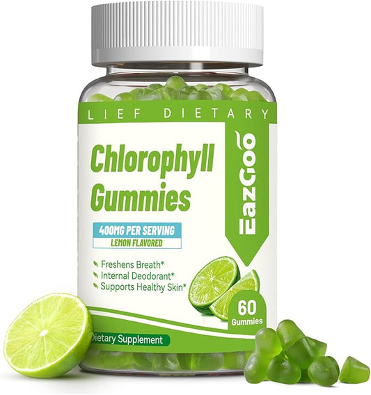 Chlorophyll Gummies for Body Odor Deodorant*, Sugar Free Chewable Chlorophyll for Immune Support Women Vegan Non-GMO, 60 Count (Lemon)