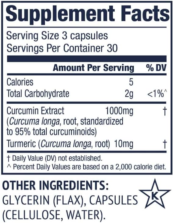 Vimergy Curcumin with Turmeric Supplement, 1000mg Curcumin Extract/Serving – Liquid Capsules - Non-GMO, Gluten-Free, Kosher, Vegan & Paleo Friendly Turmeric Curcumin Supplement