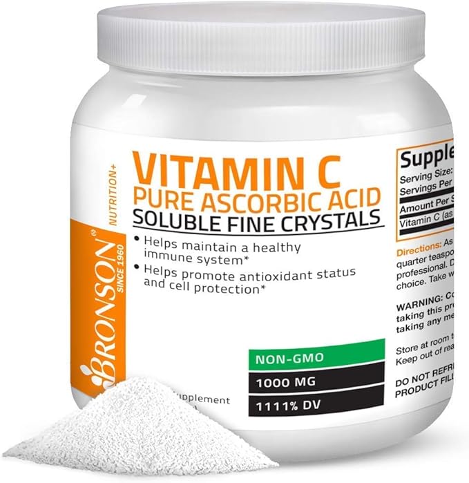 Bronson Marine Collagen Peptides Hydrolyzed Protein Powder 100% Wild Caught Nordic Cod Vitamin C Powder Pure Ascorbic Acid Soluble Fine Non GMO Crystals