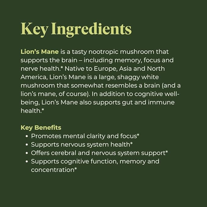 Mind Capsules | Organic Lion’s Mane Mushroom Brain Supplement | Focus & Memory Supplement | Lions Mane Supplement Capsules, 1000mg per Serving, 120 Capsules (60 Servings)