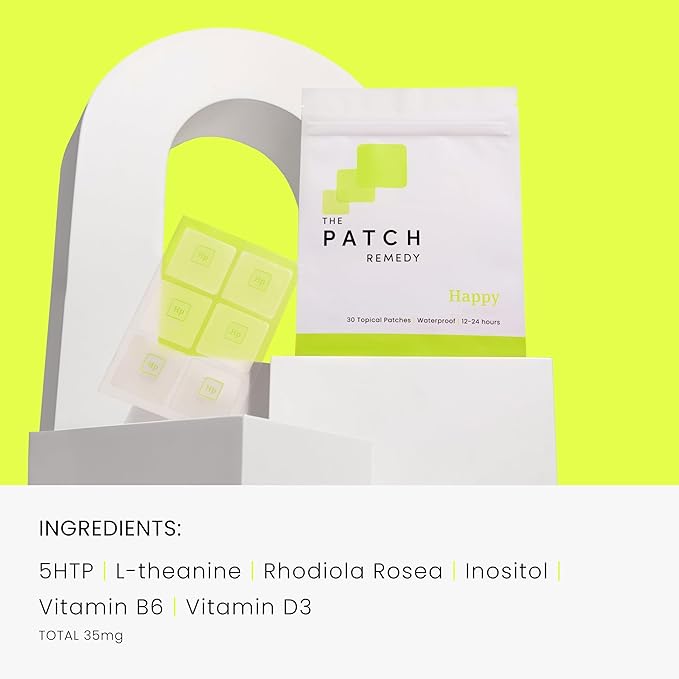 Happy Patches - Topical Stickers with 5-HTP, L-Theanine, Rhodiola Rosea, Inositol, Vitamin B6 & Vitamin D3 Transdermal Skin Sticker