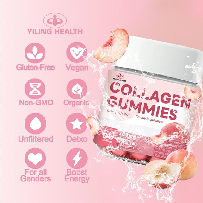 YiLing Suger Free Hydrolyzed Collagen Gummies with Vitamin C, E and Biotin & Vitamin for Women Men Healthy Skin Hair Nails, Beauty Support, Collagen Booster Gummy for Natural Collagen Production