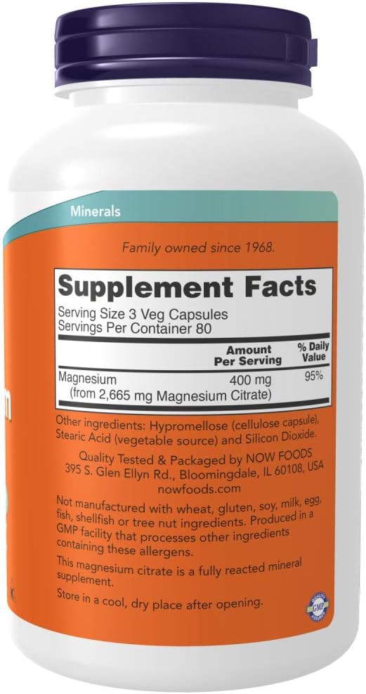 Now Supplements, Magnesium Citrate, Enzyme Function*, Nervous System Support*, 240 Veg Capsules