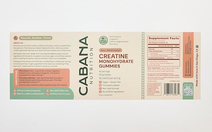 Creatine Monohydrate Gummies 5g - Watermelon Flavored Creatine for Women and Men - Supplement Supports Muscle Gain, Energy, Pre and Post Workout, Focus & Cognition, Recovery (120 count, 40 servings)