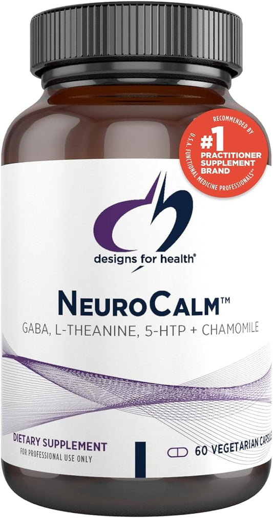 Designs for Health NeuroCalm - 5HTP GABA L-Theanine Supplement for Stress Response - Methylated B12, Vitamin B6, Taurine, Chamomile & Magnesium Supplement for Mood Support (60 Vegan Capsules)