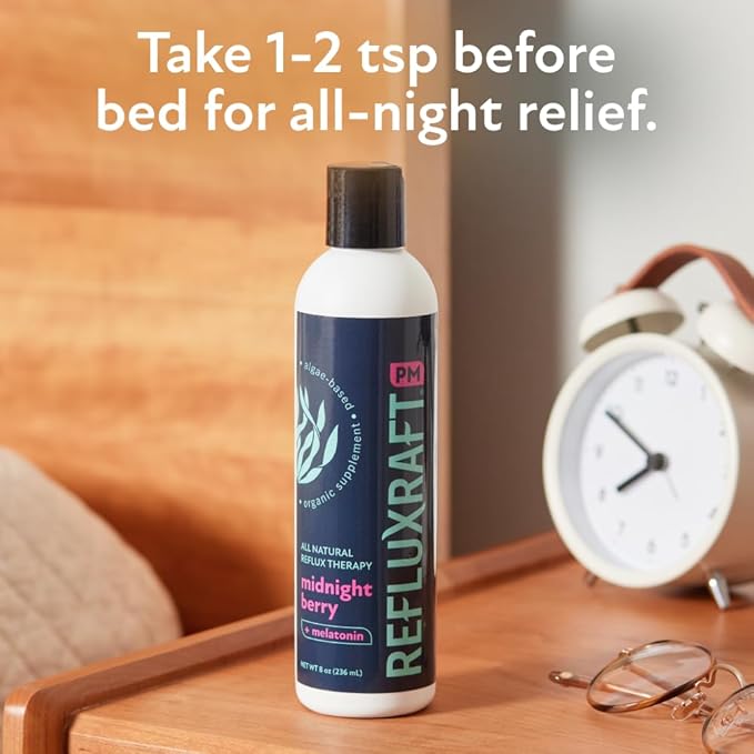 Acid Reflux Therapy PM, Organic Alginate & Melatonin, Rapid & Lasting Gerd, LPR & Digestion Symptom Support, Zero Sugar, Gluten Free, Midnight Berry, 47 Gel Servings Per 8 OZ Bottle, 2 Pack