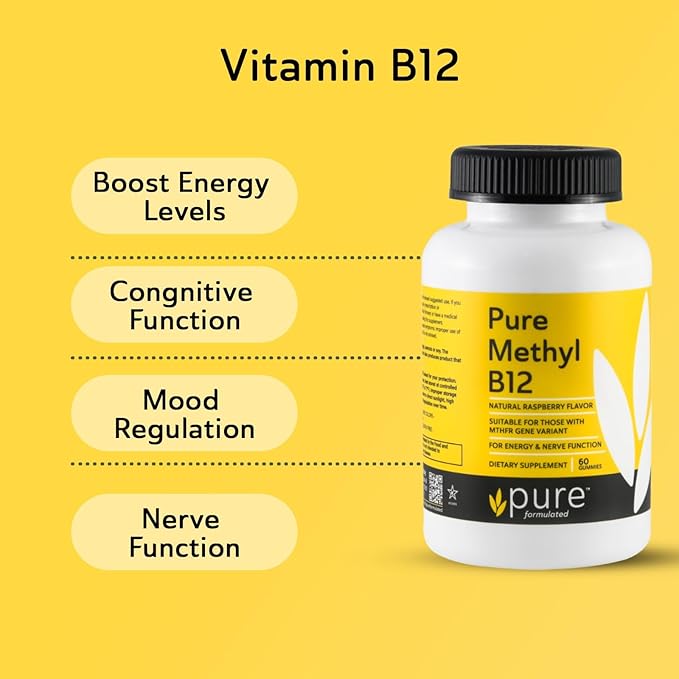 Methyl B12 Vitamin Gummies - Vegan Vitamin B12 Methylcobalamin Gummies for Adults & Kids - Chewable B-12 gummy for Energy & Nerve Function – Gluten-Free, Dairy-Free, Kosher-60 Gummies 1500 mcg