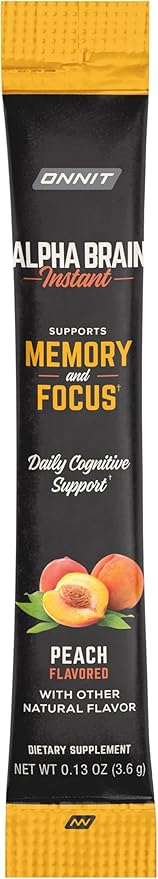 ONNIT Alpha Brain Instant Peach Flavor - Nootropic Brain Booster Memory Supplement - for Focus, Energy & Clarity - Alpha GPC Choline, Cats Claw, L-Theanine, Bacopa - 30ct