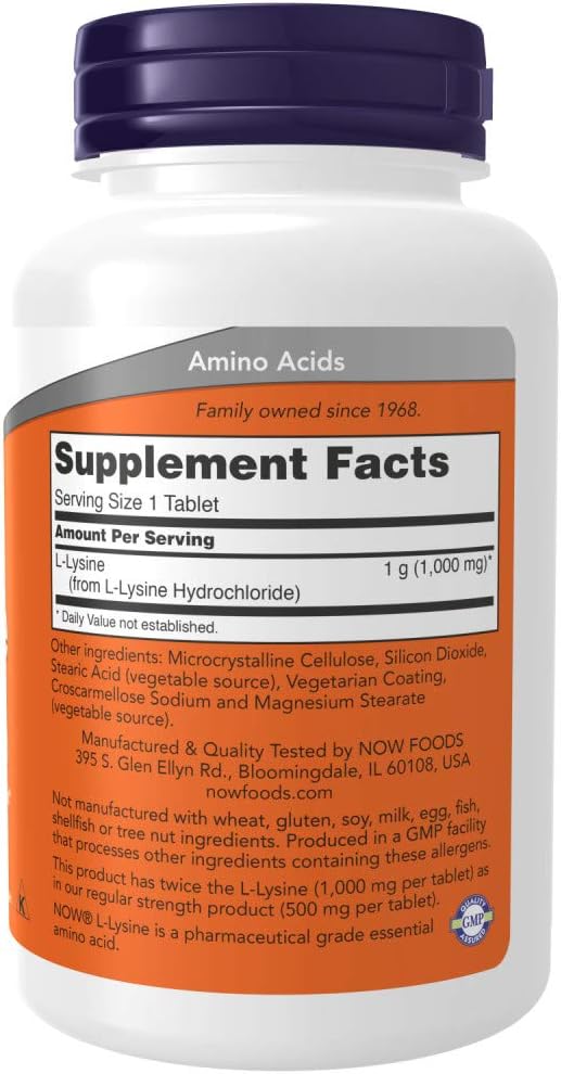 NOW Foods L-Lysine 1000mg, 100 Tablets (Pack of 2)