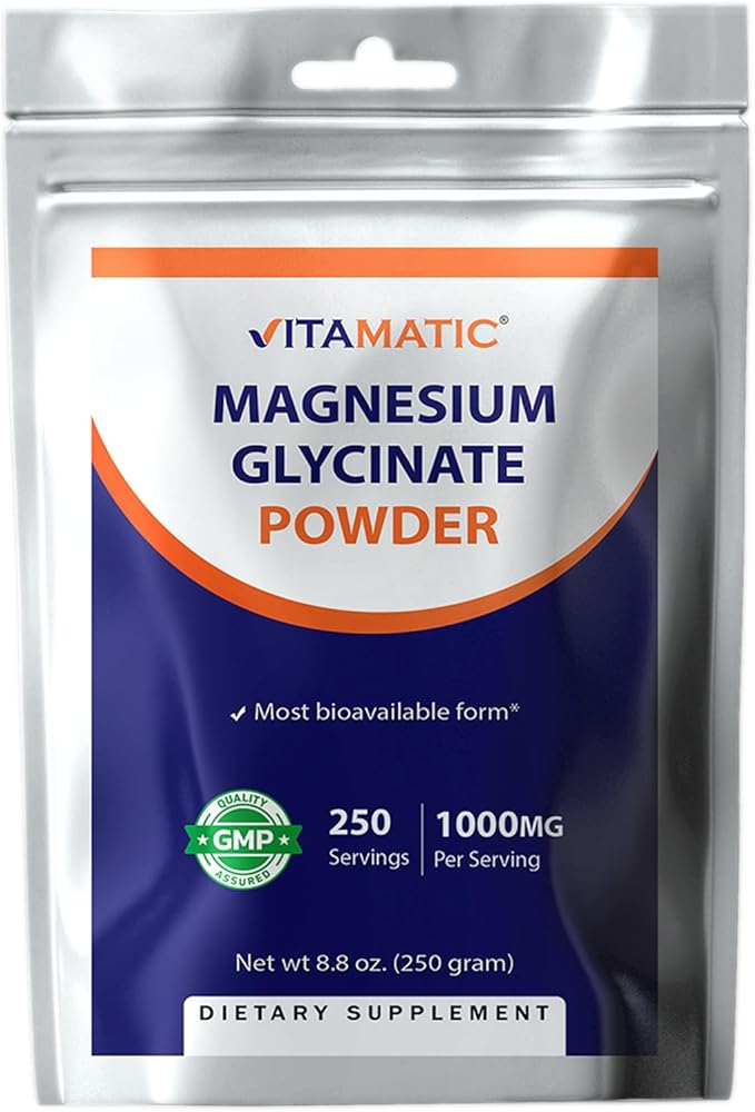 Vitamatic Magnesium Glycinate 1000mg per Serving Supports Muscle, Joint, and Heart Health 250 Grams - 250 Servings