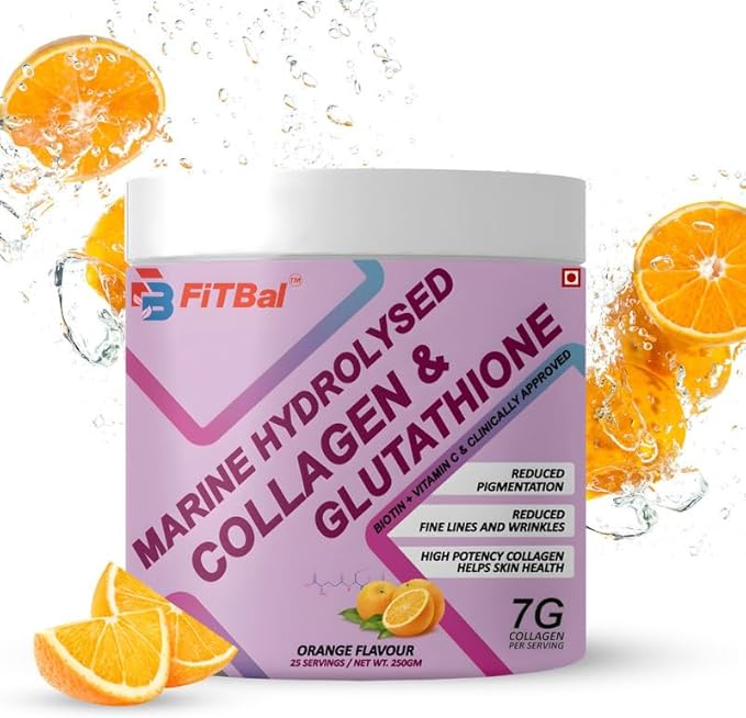 Marine Hydrolysed Collagen & Glutathione Powder – 7g Collagen per Serving with Biotin, Vitamin C & E for Improve Skin Health