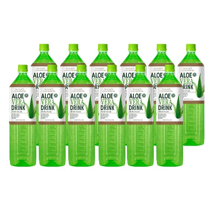 Nature's Goodness Aloe Vera Drink with Pulp -12 Pack Case - 50.7 Fl Oz (1.5 L) Each - Total 18 Liters - Refreshing Beverage with Real Aloe Vera Juice