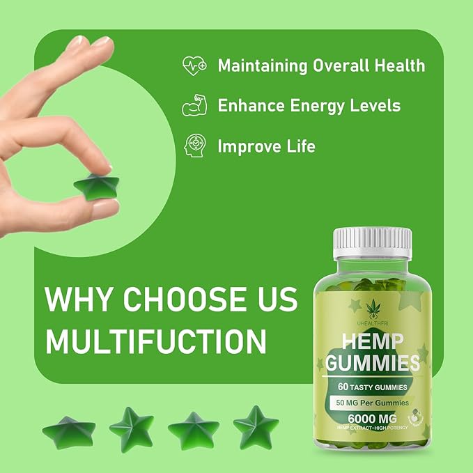 Hemp Gummies with Omega 3, 6 & 9 - High Potency Hemp Extract - Star Hemp Gummy with Organic Hemp Oil for Adults
