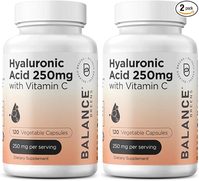 Pure Hyaluronic Acid Supplement 250mg with Vitamin C 50mg, 120 Vegan Capsules - Skin Hydration for Natural Glow, Hair, Nails, Bone & Joint Health Formula