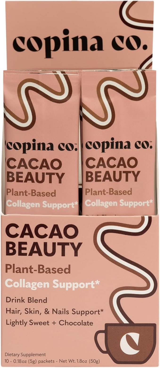 Cacao Beauty Vegan Collagen Booster Drink Blend: Plant-Based Collagen Support Smoothie Drink Vegan Blend Variety Pack | Cacao Flavor | 10 Individual Stick Packs per Carton