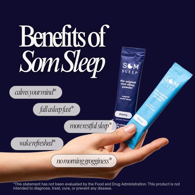 Som Sleep, Restful Calm Sleep Powder Drink Mix w/Melatonin, Magnesium, Vitamin B6, L-Theanine & GABA – Vegan, Zero Sugar, Keto Friendly – Berry, 10-Pack