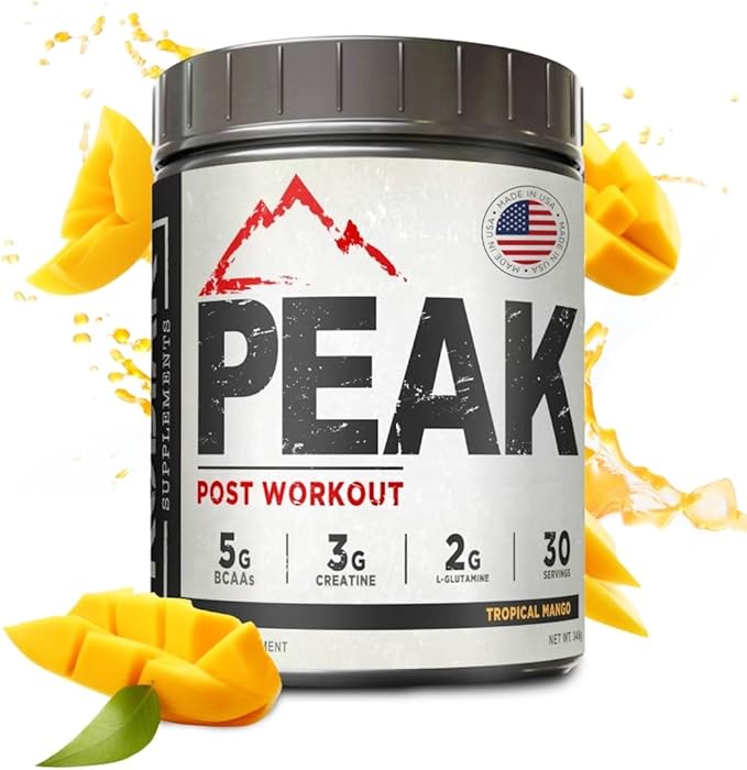Creatine 3G Peak Post Workout Recovery Powder - 5G BCAA 2:1:1 - Glutamine 2G - Creatine Monohydrate Muscle and Strength Building Supplement - 30 Servings - Tropical Mango