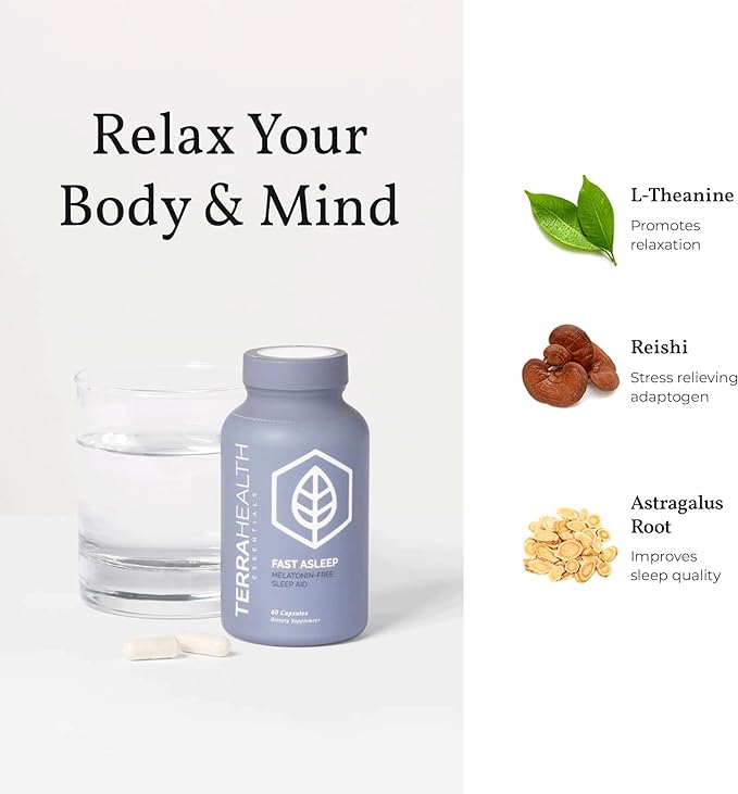 Terra Heath Essentials Fast Asleep - Melatonin Free, Sleep Support, Helps with Sleeplessness & Restlessness - All Natural, 30 Day Supply
