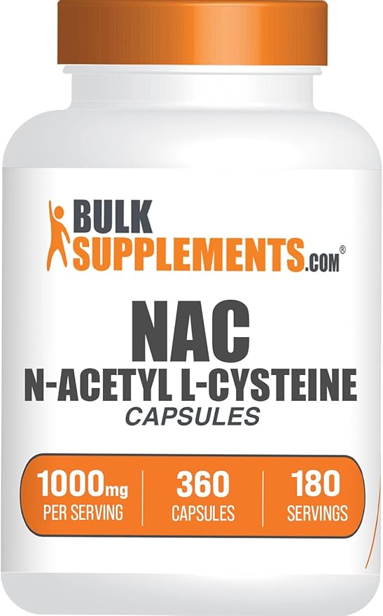BulkSupplements.com N-Acetyl L-Cysteine 1000mg Capsules - N-Acetyl Cysteine 1000mg, NAC Supplement - NAC 1000mg, Gluten Free - 2 Capsules per Serving, 360 Capsules (Pack of 1)