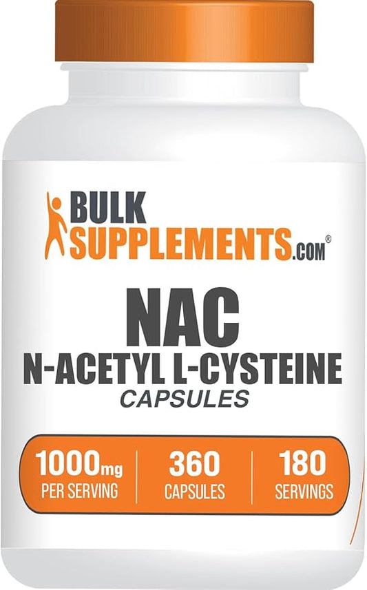 BulkSupplements.com N-Acetyl L-Cysteine 1000mg Capsules - N-Acetyl Cysteine 1000mg, NAC Supplement - NAC 1000mg, Gluten Free - 2 Capsules per Serving, 360 Capsules (Pack of 1)