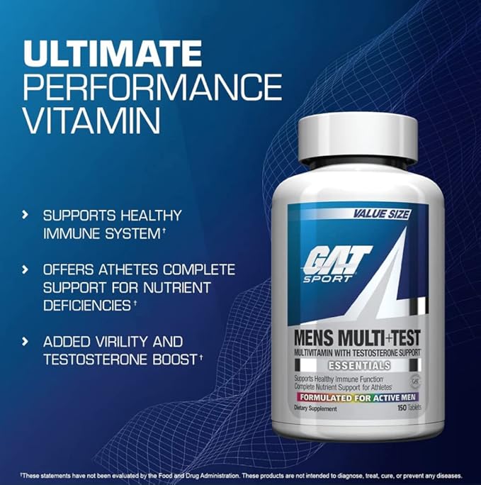 GAT SPORT Men's Multi + Test, Premium Multivitamin Tablets (60 Count)