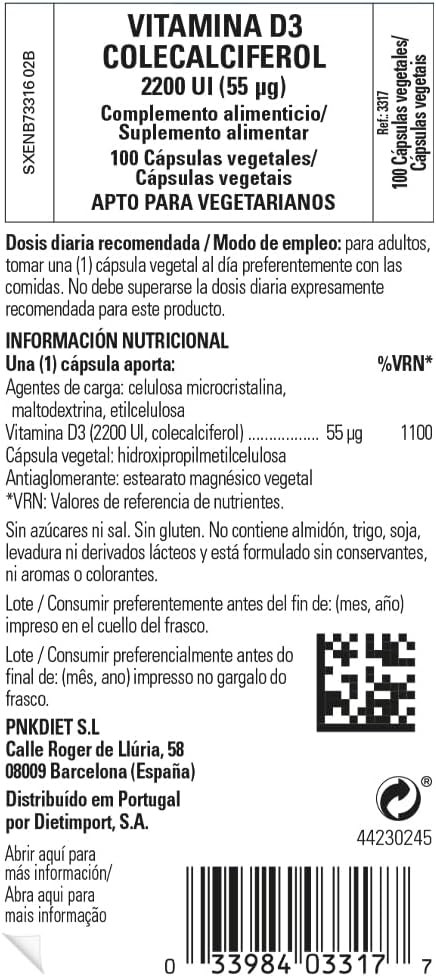 Solgar Vitamin D3 (Cholecalciferol) 55 mcg (2200 IU), 100 Vegetable Capsules - Helps Maintain Healthy Bones & Teeth - Immune System Support - Non-GMO, Gluten Free, Dairy Free, Kosher - 100 Servings