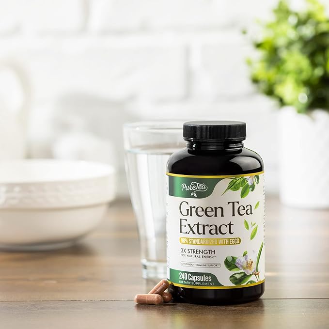 Green Tea Extract Pills 1000mg with EGCG for Heart Support with Antioxidants - 98% Standardized Polyphenols - 3X Absorption Green Tea Capsules for Natural Energy, Gentle Caffeine - 240 Capsules
