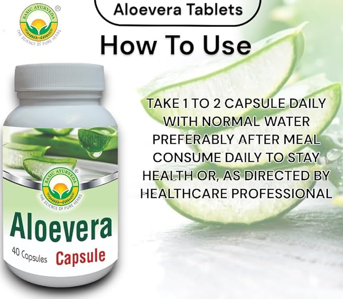 BASIC AYURVEDA Aloe Vera Caplets | Support Gut Health - Digestive Health & Immune Health | Natural Herbal Supplement | Helps Maintain Balanced Stomach Acidity, Aloin Free | 460mg / Cap (40 Count)