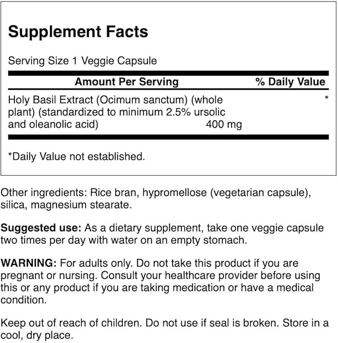 Swanson Holy Basil (Tulsi) Extract 400 Milligrams 60 Veg Capsules