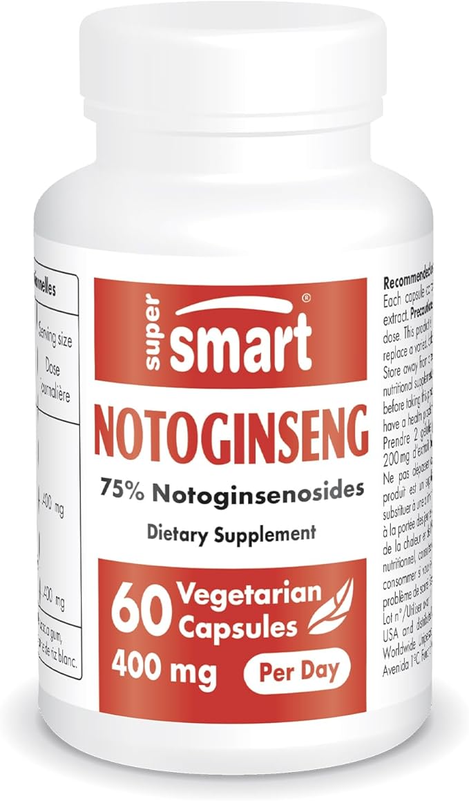 Supersmart - Notoginseng 400mg per Day (High Strength) - Panax Notoginseng Extract - 75% Notoginsenosides | Non-GMO & Gluten Free - 60 Vegetarian Capsules