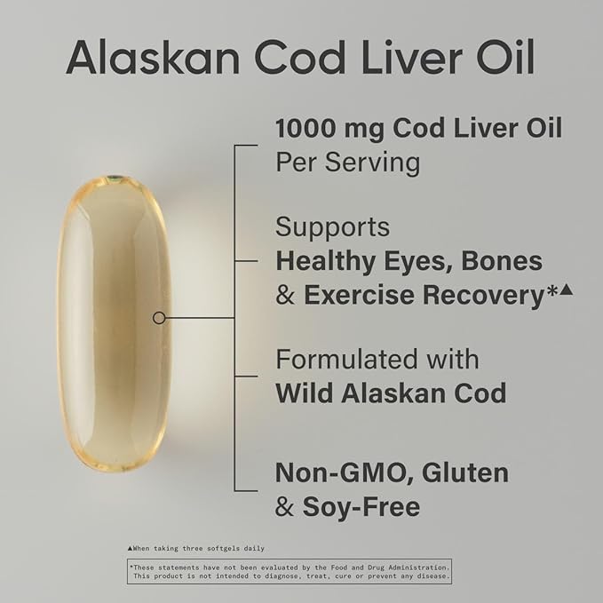Sports Research® Omega-3 Wild Alaskan Cod Liver Oil 1000mg with Vitamins A (1000 IU) & D3 (400 IU) - Burpless, Bovine Free, Non-GMO, & MSC Certified Sustainable - 120 Softgels