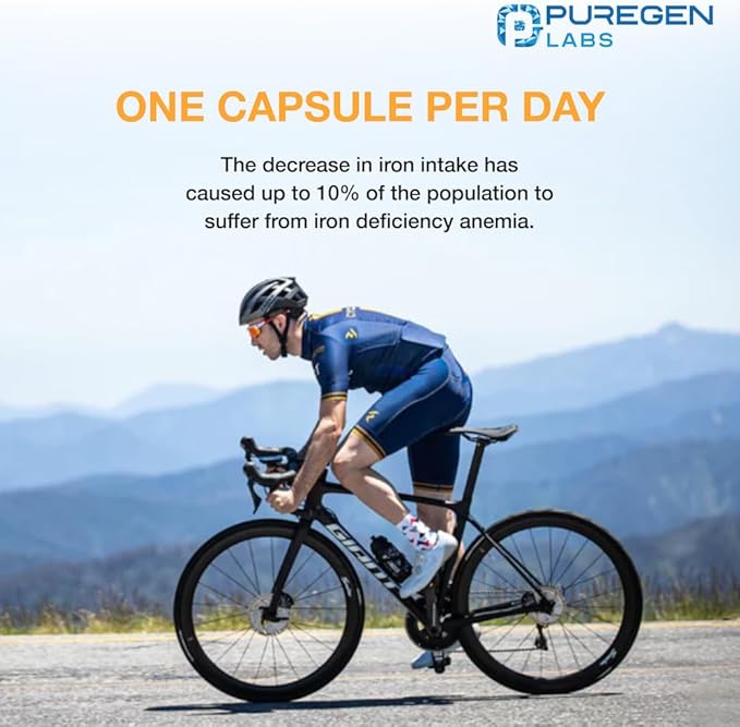 Puregen Labs Ferrous Sulfate 325 mg (65 mg Elemental Iron) High Potency Iron Supplement | No Artificial Color Additives - 200 Tablets Made in USA