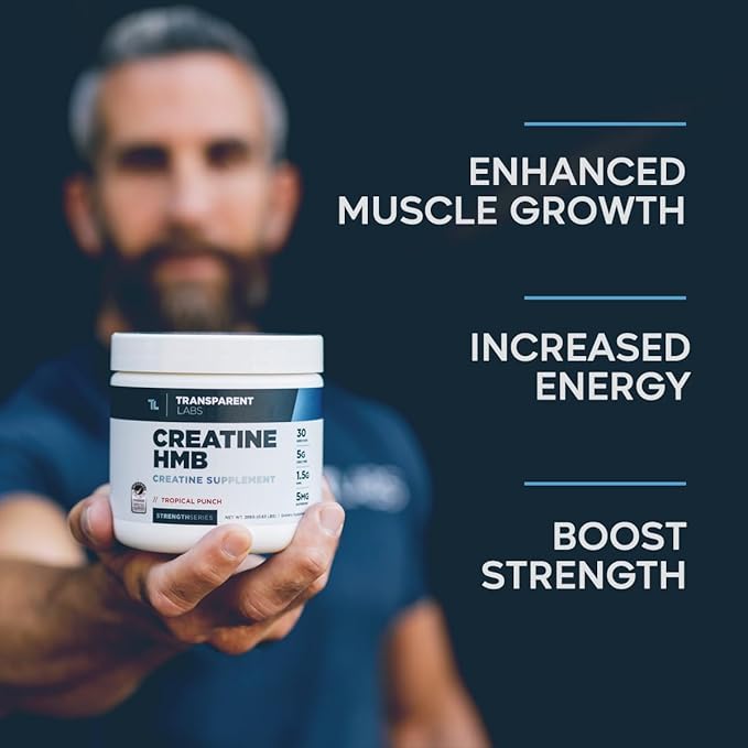 Transparent Labs Creatine HMB - Creatine Monohydrate Powder with HMB for Muscle Growth, Increased Strength, Enhanced Energy Output, and Improved Athletic Performance - 30 Servings, Hawaiian Splash