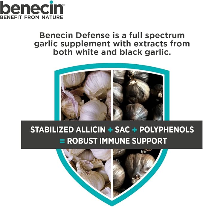 Benecin Defense 1500 mcg Stabilized Allicin per Capsule | Plus high Amounts of SAC & Polyphenols from Black Garlic | Powerful Support of Immune & Heart Function Vegetarian Caps (360)