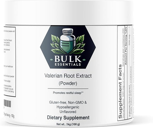 Pure Valerian Root Extract Powder – Unflavored 100g Valerian Root for Sleep Support – USA Made, Free from GMO & Gluten – 500mg Per Serving