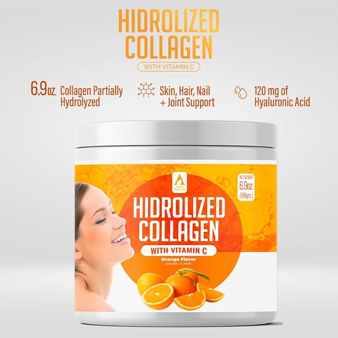 AV Orange Hydrolyzed Grass Fed Collagen with Vitamin C | Powder Supplement | Non-GMO Verified – 198gr