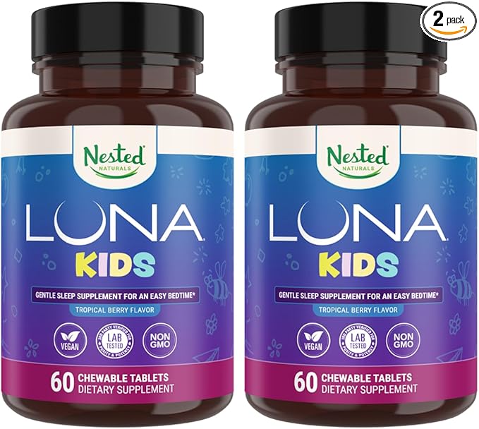 Luna Kids Sleep Aid Tablets for Children 4+ - Naturally Sourced Ingredients - 120 Chewable Tablets - Gentle, Herbal Supplement with Chamomile, Melatonin, Valerian & Lemon Balm