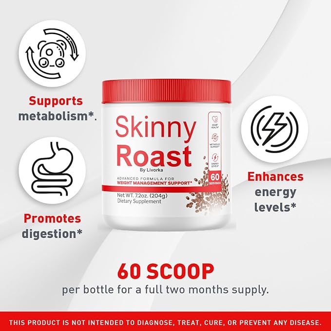 (3 Pack) Skinny Roast - Skinny Roast Coffee Advanced Formula, Official SkinnyRoast Organic Powder, Supplement Support Healthy Lifestyle - Premium Natural Formula, 180 Servings for 3 Months
