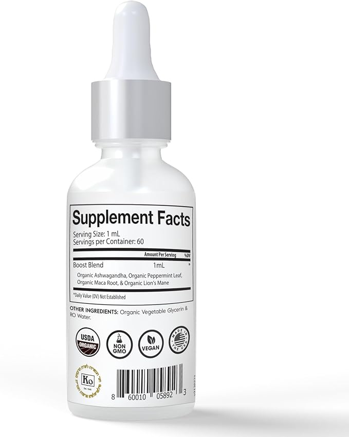 DropRx Boost by Dr. Nicole Saphier – Maca Root, Ashwagandha, Lions Mane & Peppermint Leaf Extract for Vitality Support, Non-GMO, Vegan, Gluten-Free, Kosher, Made in USA (2 Fl Oz)