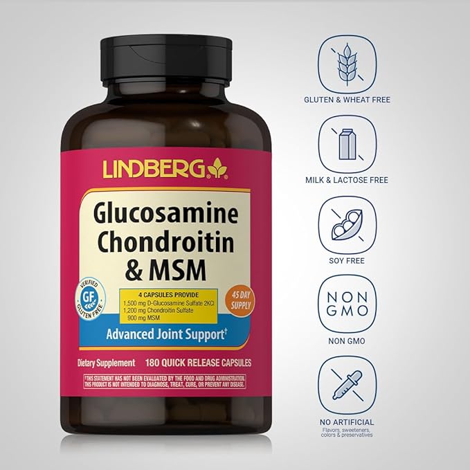 Piping Rock Glucosamine Chondroitin MSM Capsules | 180 Count | Advanced Joint Support | Non-GMO, Gluten Free Supplement | by Lindberg