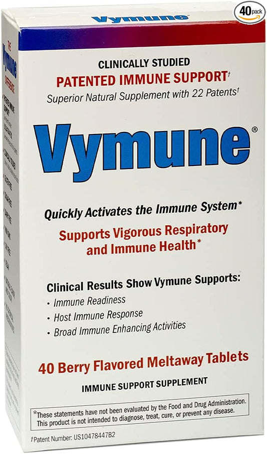 Vymune Amino-Acid Advanced Immune Support Supplement with Powerful Amino Acids Taurine, Lysine and Threonine Meltaway Tablets, Berry Flavored – for Adults (800mg Vitamin C, 40ct.)