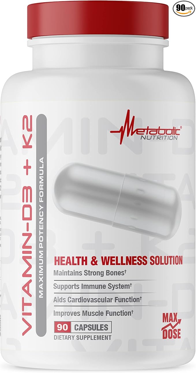 Metabolic Nutrition Vitamin D3 + K2, Bone and Heart Health Formula, Immune Support, 90 Veggie Caps 7000IU per Capsule Max Dose