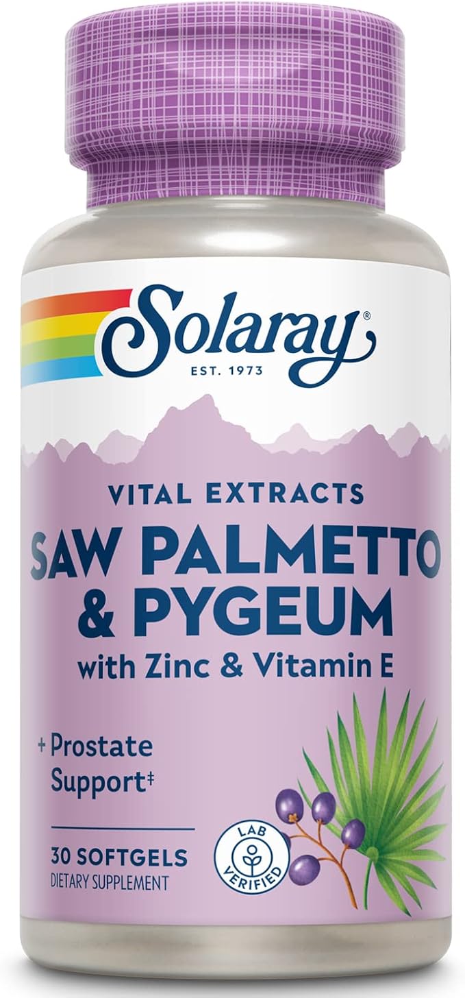 SOLARAY Saw Palmetto and Pygeum - Saw Palmetto for Men w/Pygeum Bark, Zinc, Vitamin E, Pumpkin Seed Oil - Prostate Supplements for Men w/Beta Sitosterol - 60-Day Guarantee - 30 Servings, 30 Softgels