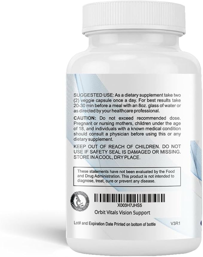 Vision Support Supplements with Lutein, Zeaxanthin, Bilberry Extract - Eye Care Health Vitamin for Eye Strain, Dry Eyes, Screen Blue Light - Ideal for Adults, Elderly - Made in USA, 60 Veggie Capsules