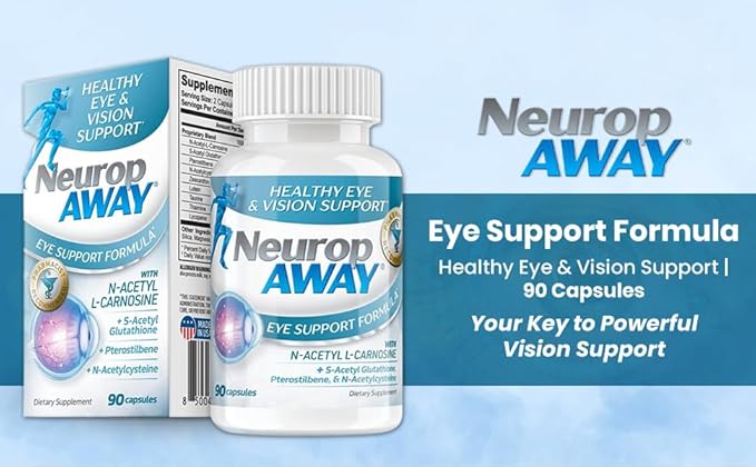 NeuropAWAY Eye Support Supplement 60CT with Lutein N-Acetyl L-Carnosine S-Acetyl Glutathione N-Acetyl Cystiene Pterostilbene Lycopene Zeaxanthin to Support Healthy Vision, Helps Blurry and Dry Eyes