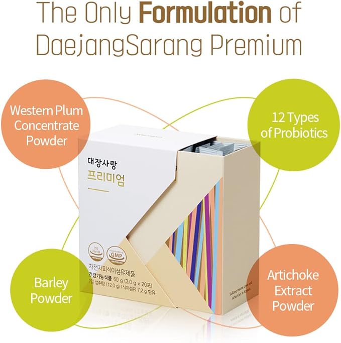 Premium Psyllium Husk Fiber Supplement Made for Weaker Digestive Health, Dietary Fiber Packets to Support Better Digestive Health for Constipation Relief, Daejang Sarang 20 Packets (1 Pack)