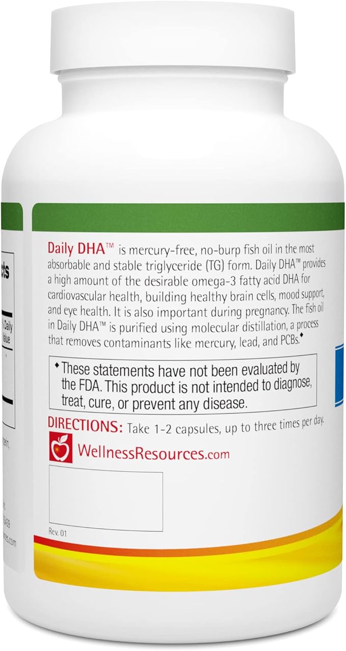 Wellness Resources Daily DHA - Highest Potency & Purity DHA Fish Oil in TG Form (180 Capsules)