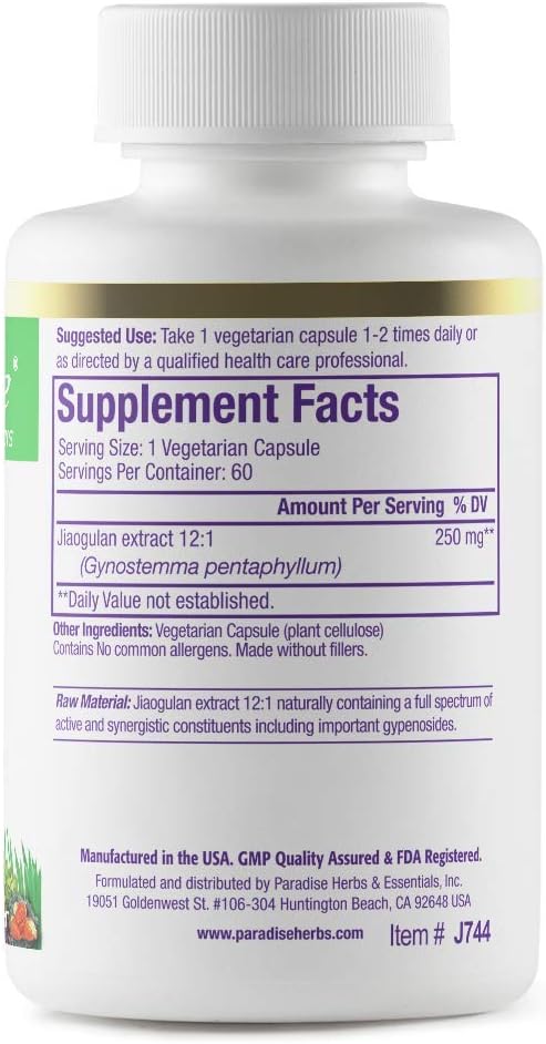 Paradise Herbs Jiaogulan, Vital Energy Adaptogen, Active Whole Spectrum, Super Potent, Ultra Pure, Vegan, Non GMO, Gluten Free 60 Vegetarian Capsules