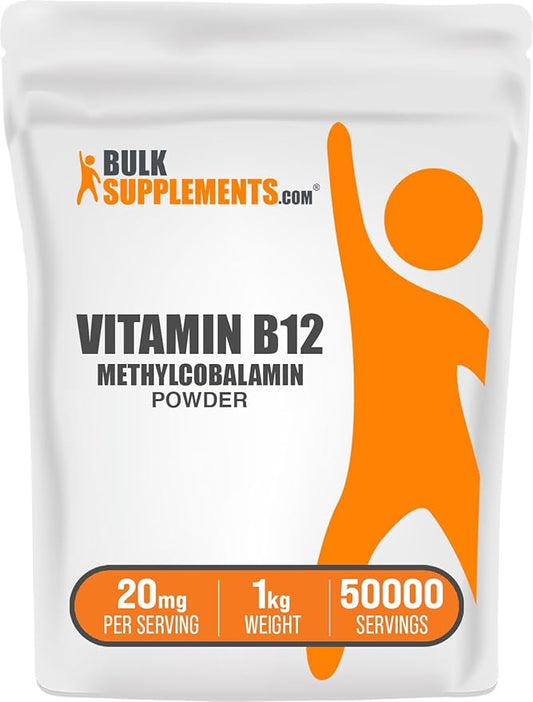 BulkSupplements.com Vitamin B12 1% Methylcobalamin Powder - Vegan Vitamin B12 - Energy Vitamins - B12 Vitamins - Vegan B12 - B12 Supplement (1 Kilogram - 2.2 lbs)