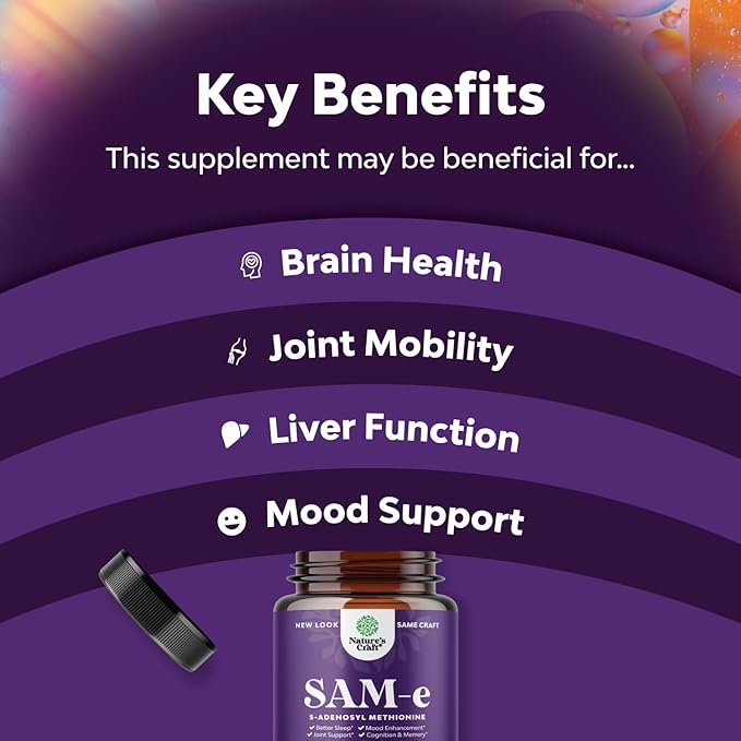 Pure SAM E Supplement 150mg - Nootropic Same 150mg Per Serving for Memory & Brain Support, Joint & Liver Health - Natural S-adenosylmethionine for Mood Balance - 90 Capsules